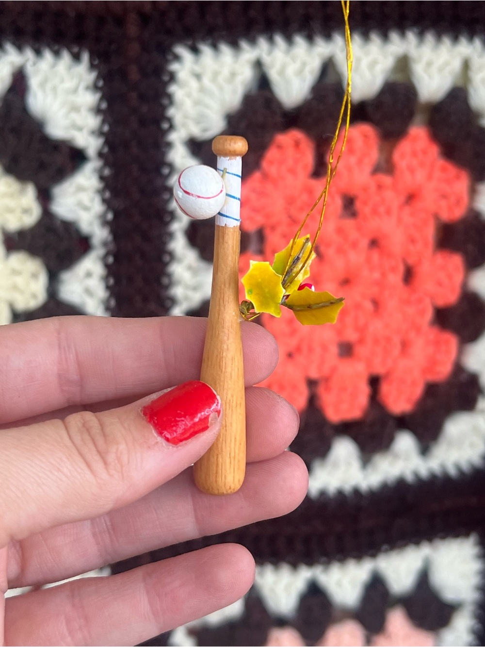 Vintage Mini Wooden Baseball Bat Ball Christmas Ornament Sports Tree Decor